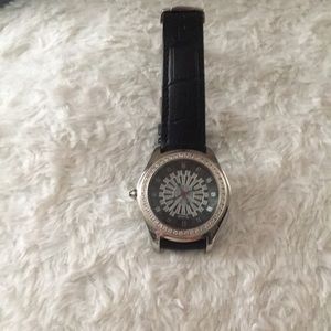 Black genuine Leather watch waterproof